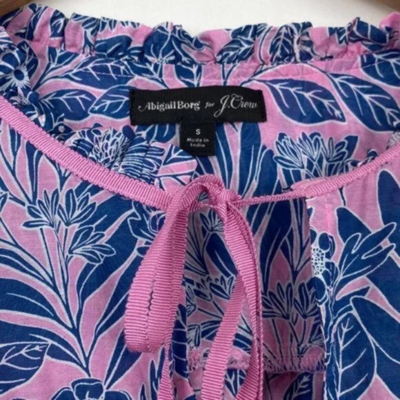 J.Crew X Abigail Borg S Blouse Floral Prairie Dusk Print Pink Navy Ribbon Tie - Picture 6 of 14